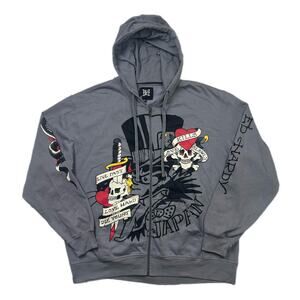 Ed Hardy Love Kills Slowly Gray Japan Skull Heart Hoodie